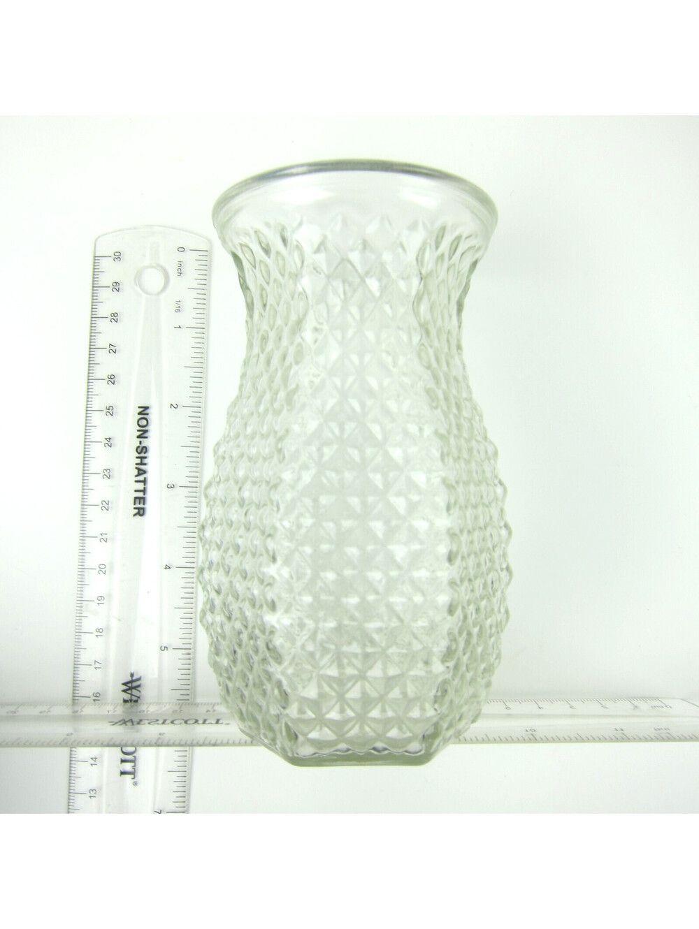 Vintage Hoosier Glass Vase Diamond Pattern Pineapple 6" Mid-Century Modern 1950s - Picture 9 of 11